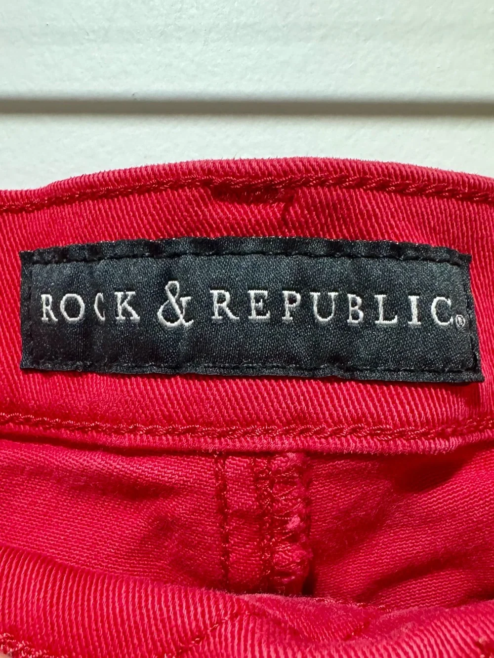 Rock & Republic Red Frayed Hem Denim Shorts Size 12 Cherry Red Raw Hem